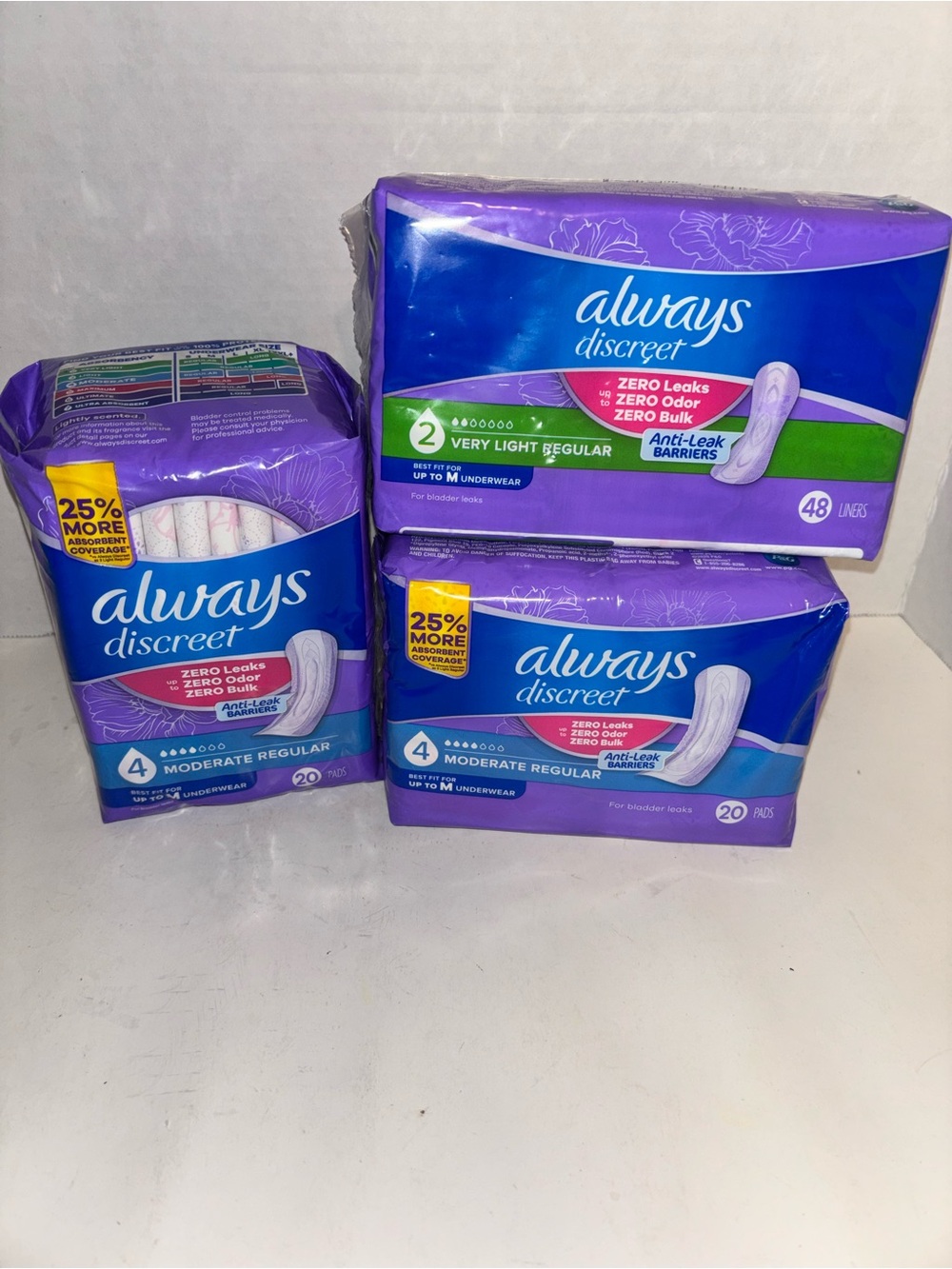Always Discreet Women Bath & Body Pads - Purple Packaging-Bundle of Assorted